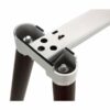 Structure de fixation métallique pour pieds de meuble, montrant des vis et trous de montage sur fond blanc.