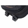Roulette de valise noire avec coutures visibles, pour un transport facile et pratique.