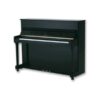 Piano droit noir élégant, idéal pour les amateurs et les professionnels de musique, avec finition brillante et touches blanches.